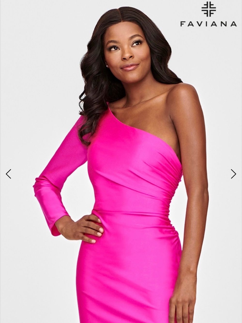 Faviana One-Shoulder Fuchsia Satin Evening Gown